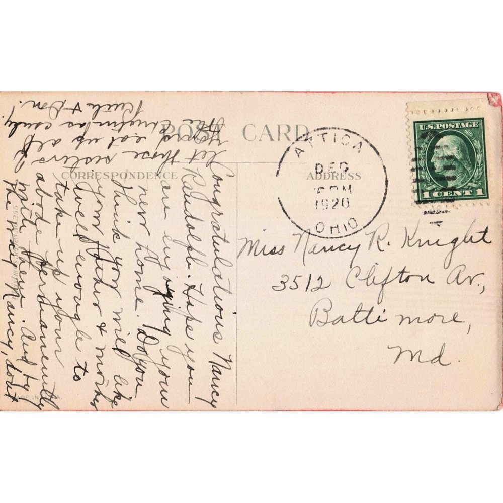 Vintage 1920 Christmas Postcard Sleeping Baby Attica Ohio 1 Cent Stamp VG - Picture 2 of 2